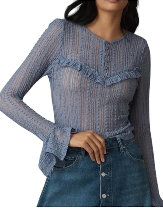 Anthropologie Tops - Anthropologie Periwinkle Pointelle Sheer
Ruffle V-Neck Bell Sleeve Top - Small